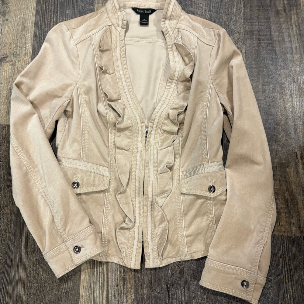 White House Black Market Beige Ruffled Blazer